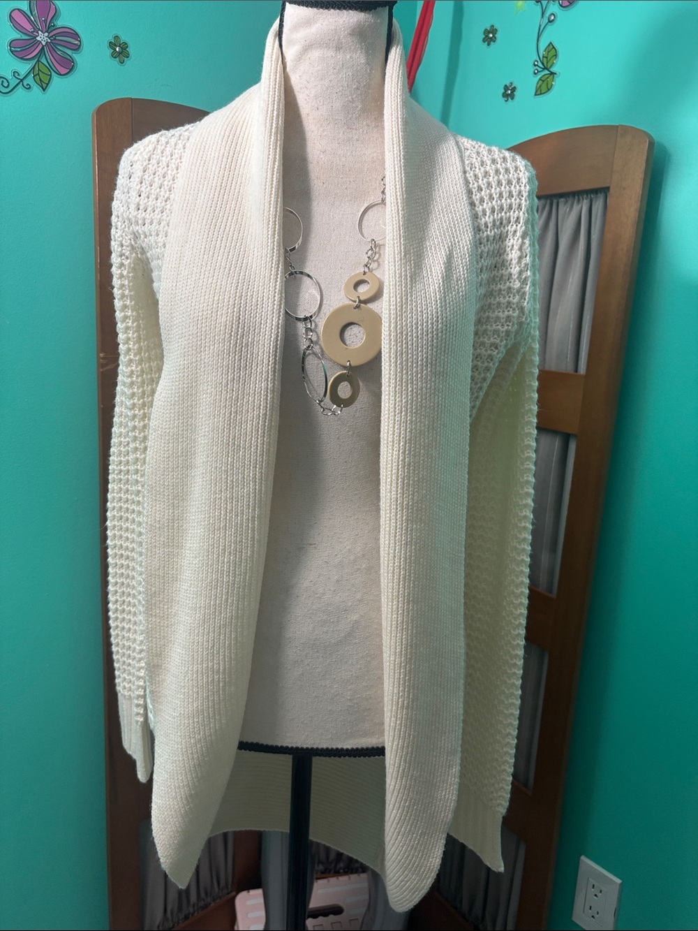 No Boundaries Cream Open-Front Knit Cardigan